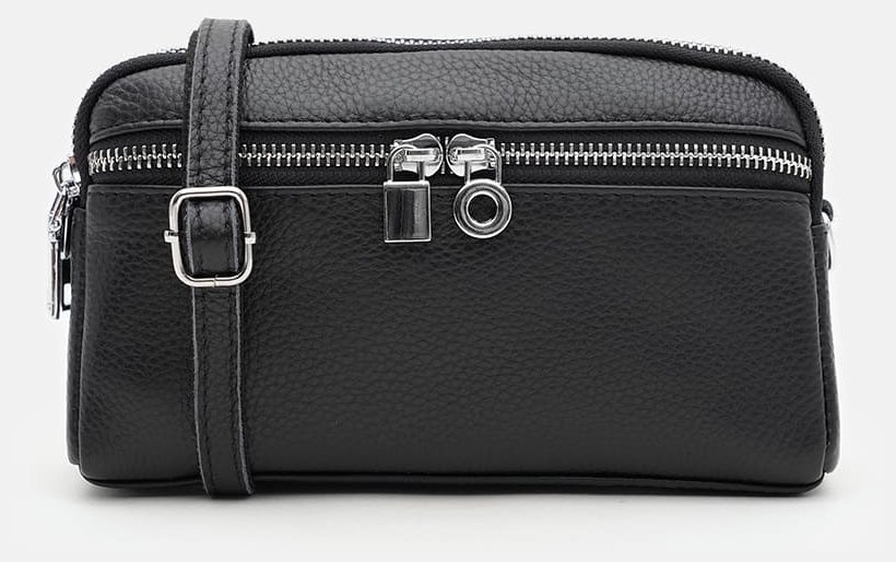 Женская кожаная сумка на 2 отделения с ремешком на запястье Borsa Leather 104564 черная фото №2 Женская кожаная сумка на 2 отделения с ремешком на запястье Borsa Leather 104564 черная modnotak фото №2