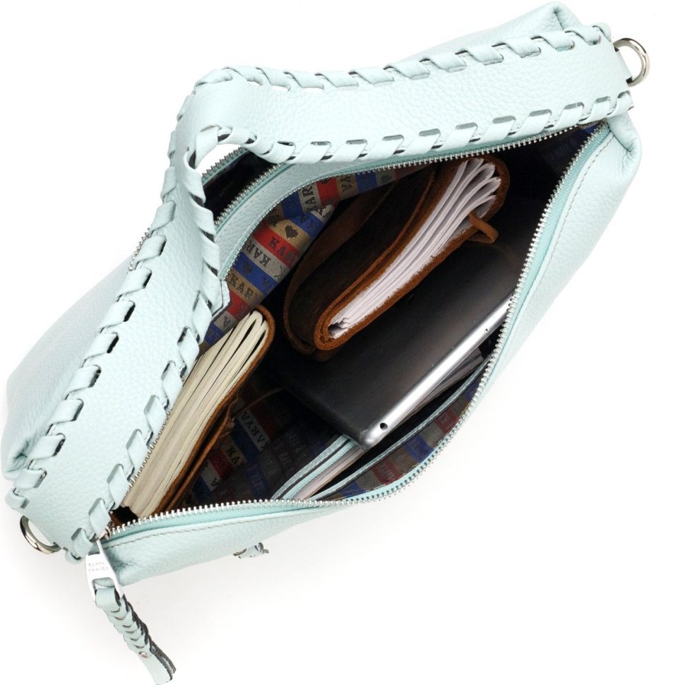 Блакитна містка жіноча сумка з якісної шкіри флотар KARYA (2420850)