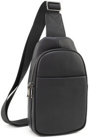 Кожаный слинг мужской из натуральной фактурной кожи Leather Collection 94564 черный