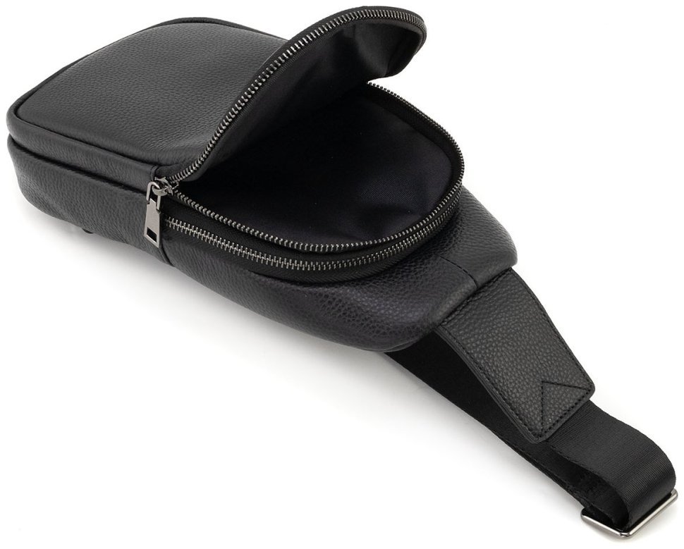 Кожаный слинг мужской из натуральной фактурной кожи Leather Collection 94564 черный modnotak фото №8