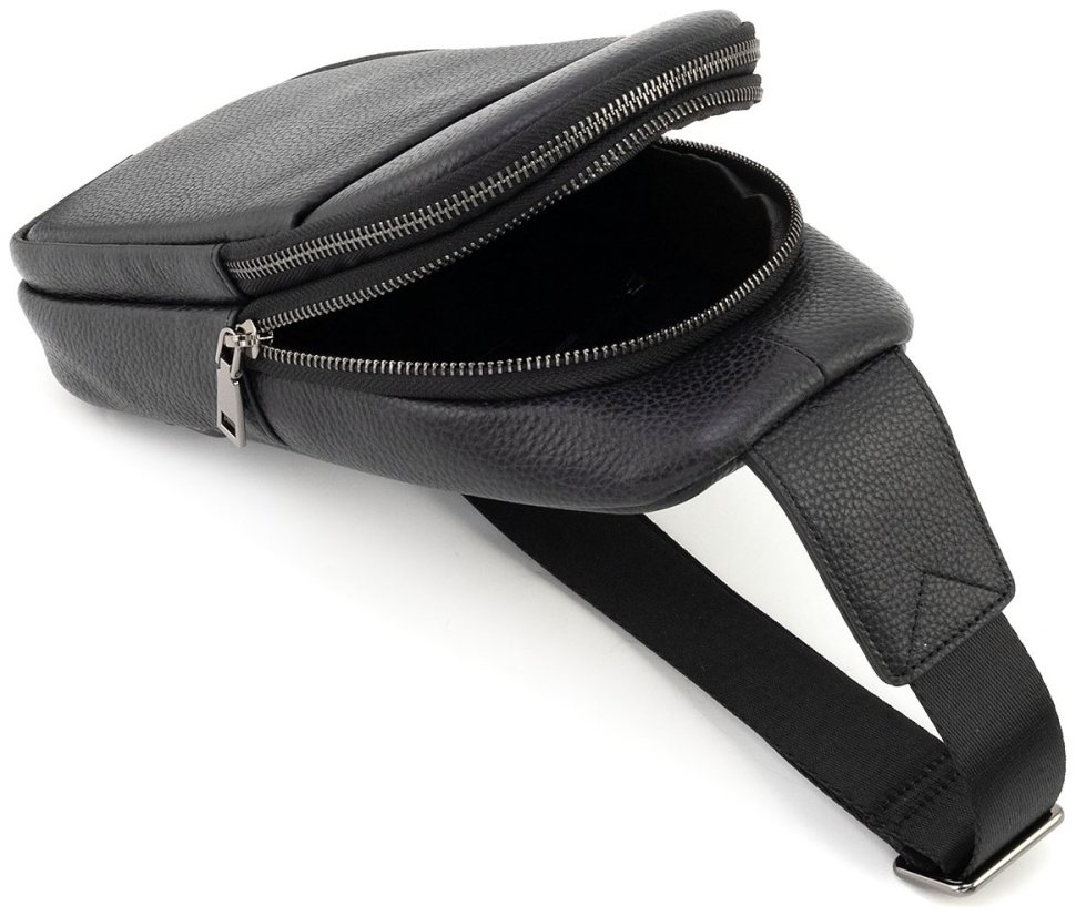 Кожаный слинг мужской из натуральной фактурной кожи Leather Collection 94564 черный modnotak фото №9