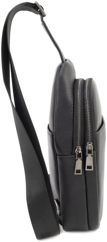 Кожаный слинг мужской из натуральной фактурной кожи Leather Collection 94564 черный modnotak фото №2