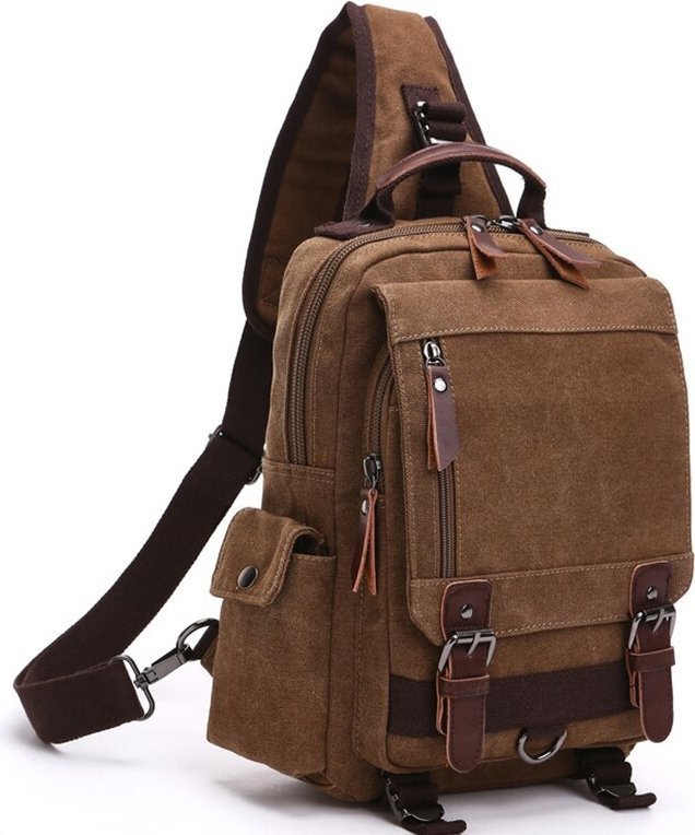 Коричневая сумка-рюкзак из текстиля на одно плечо Vintage (20142) modnotak фото №1