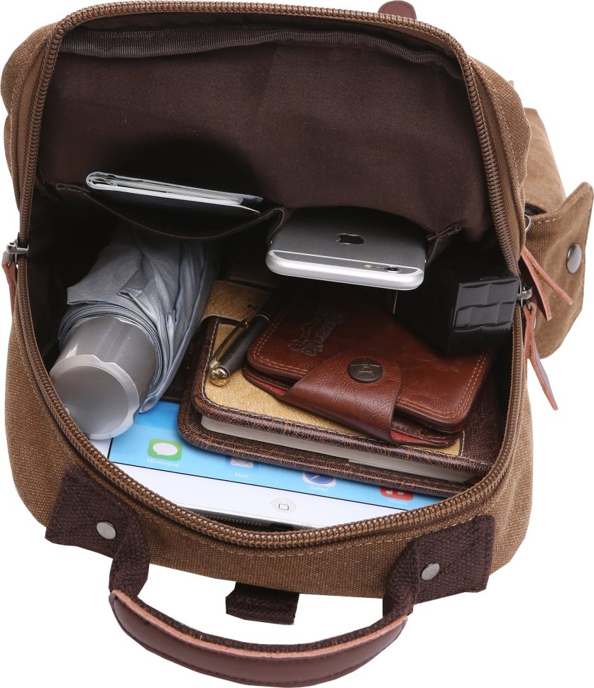 Коричневая сумка-рюкзак из текстиля на одно плечо Vintage (20142) modnotak фото №4