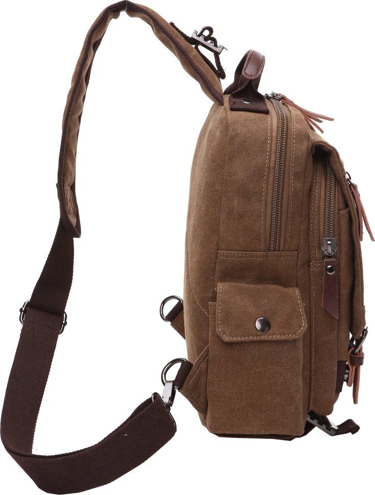 Коричневая сумка-рюкзак из текстиля на одно плечо Vintage (20142) modnotak фото №6