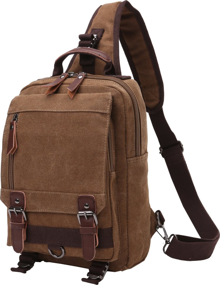 Коричневая сумка-рюкзак из текстиля на одно плечо Vintage (20142)