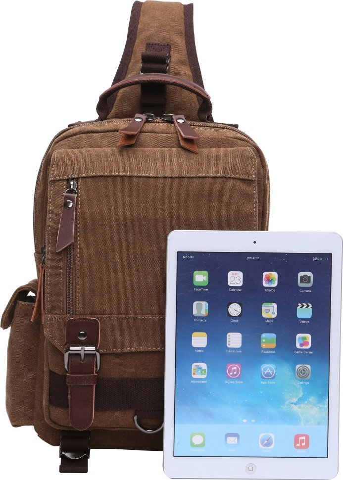 Коричневая сумка-рюкзак из текстиля на одно плечо Vintage (20142) modnotak фото №8