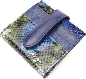 Синій жіночий гаманець із натуральної шкіри з принтом під змію KARYA (2420950)