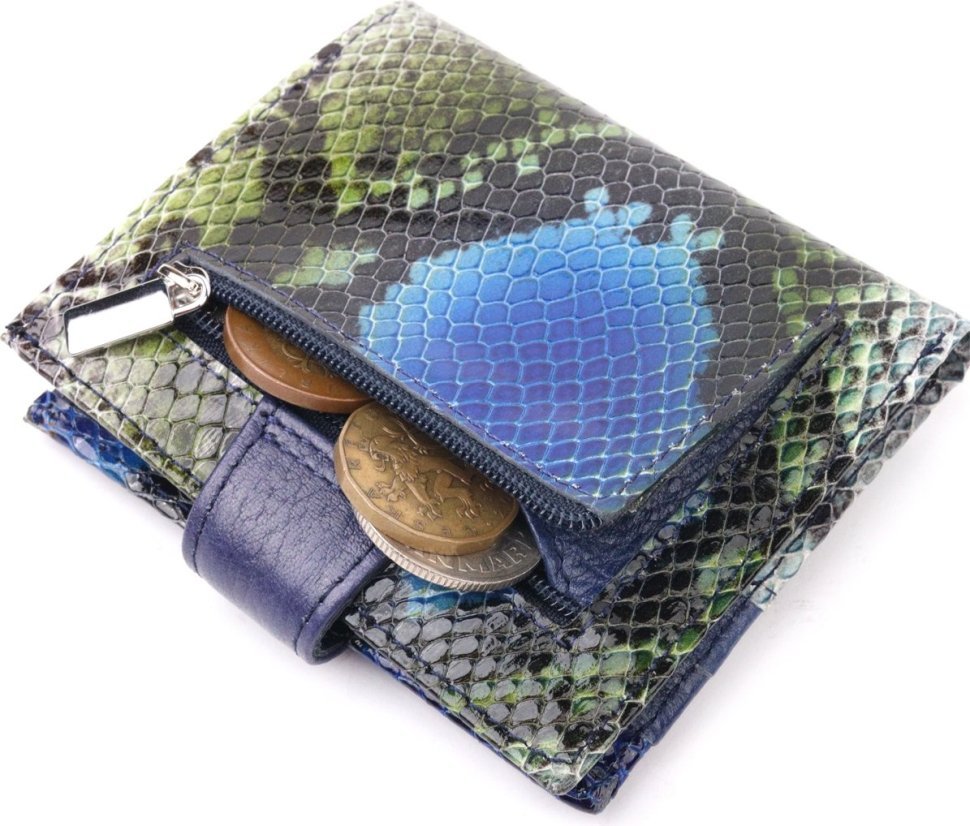 Синій жіночий гаманець із натуральної шкіри з принтом під змію KARYA (2420950)