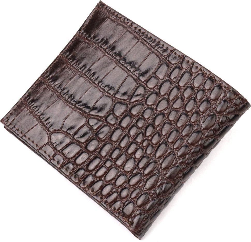Коричневое мужское портмоне из фактурной кожи под крокодила без монетницы KARYA (2421050)