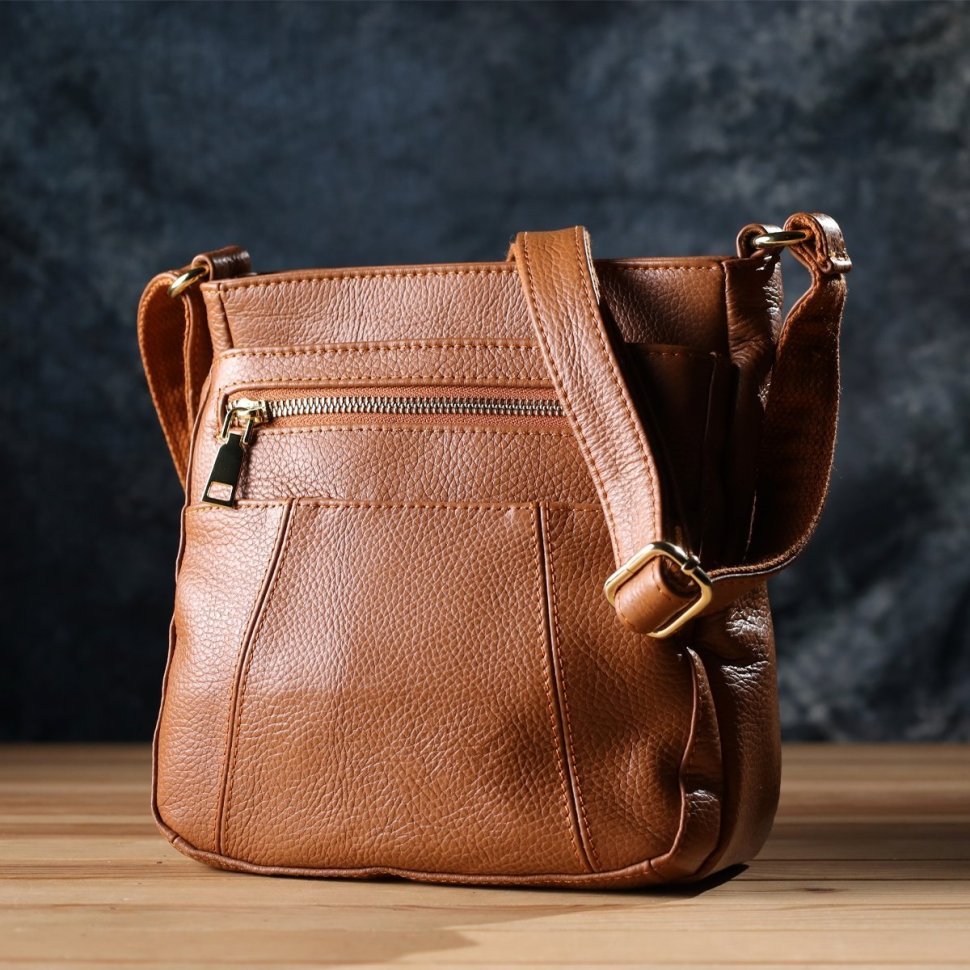 Вертикальная женская сумка рыжего цвета из натуральной фактурной кожи Vintage 94864 modnotak фото №7