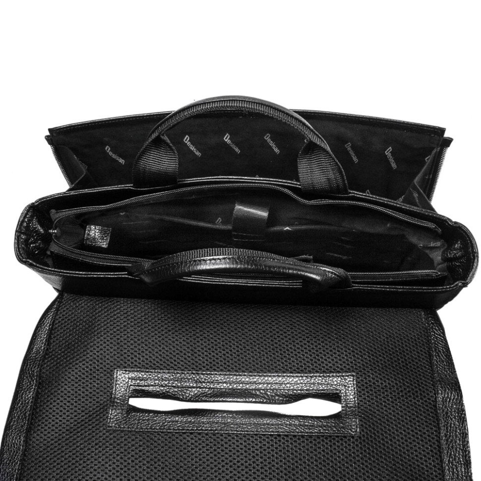 Чоловічий чорний портфель з відділенням для ноутбука - DESISAN (11599)