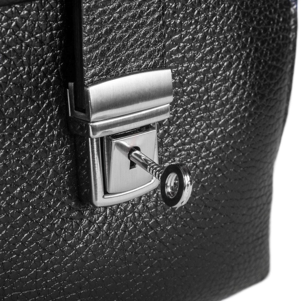 Чоловічий чорний портфель з відділенням для ноутбука - DESISAN (11599)