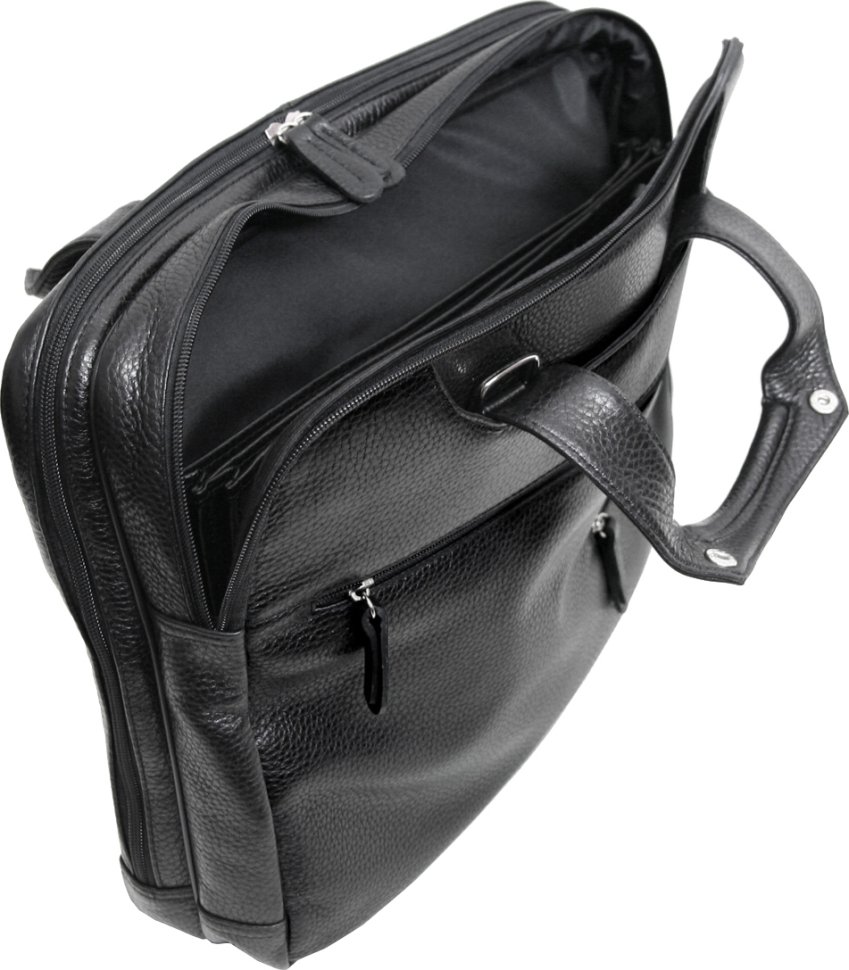 Чорна сумка для ноутбука та документів на два відділення з натуральної шкіри Vip Collection (21115)