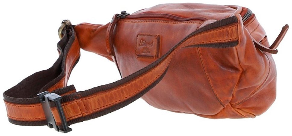 Стильная сумка-бананка из качественной кожи на молнии Ashwood D102 коричневого цвета 95464 modnotak фото №4