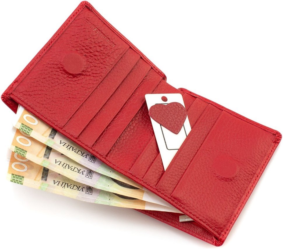 Невеликий жіночий гаманець з натурального шкіри червоного кольору на магнітах ST Leather 1767264