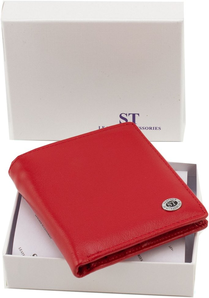 Невеликий жіночий гаманець з натурального шкіри червоного кольору на магнітах ST Leather 1767264