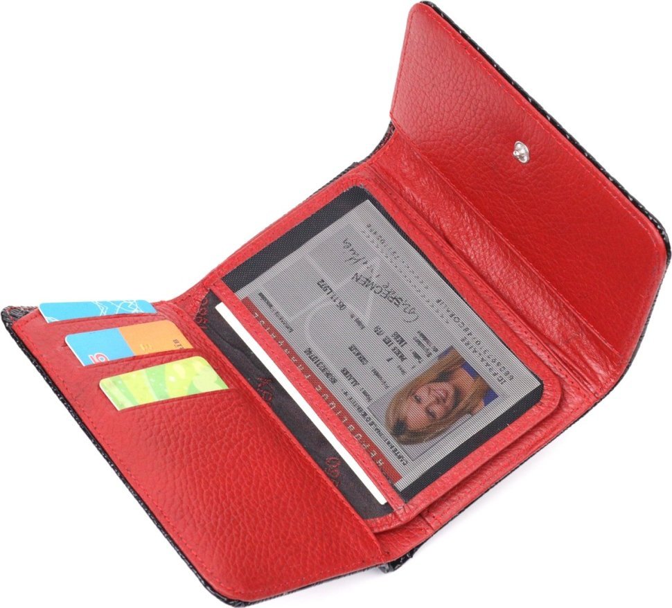Лакований жіночий гаманець із натуральної шкіри чорно-червоного кольору KARYA (2421366)