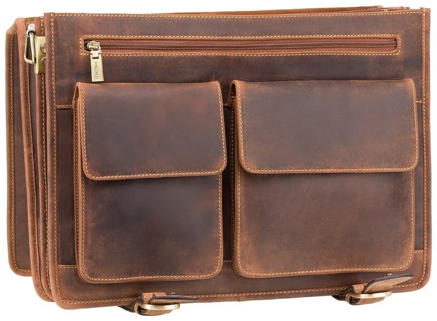 Мужской деловой портфель из винтажной кожи светло-коричневого цвета Visconti Hulk 77364