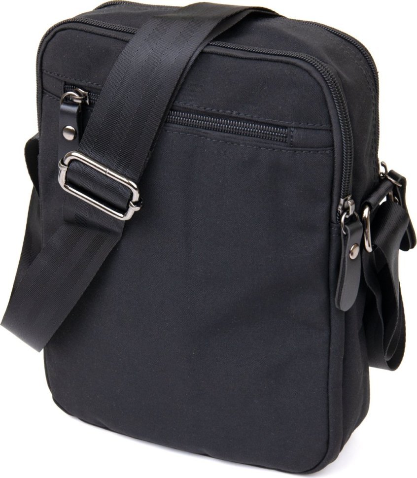 Универсальная текстильная мужская черная сумка на два отделения Vintage (20660)