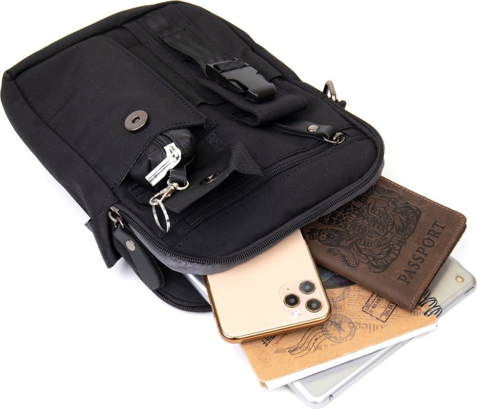 Універсальна текстильна чоловіча чорна сумка на два відділення Vintage (20660)