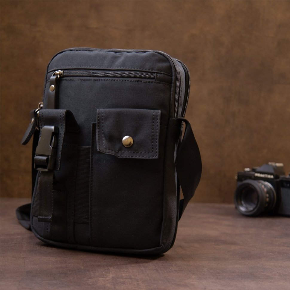 Універсальна текстильна чоловіча чорна сумка на два відділення Vintage (20660)