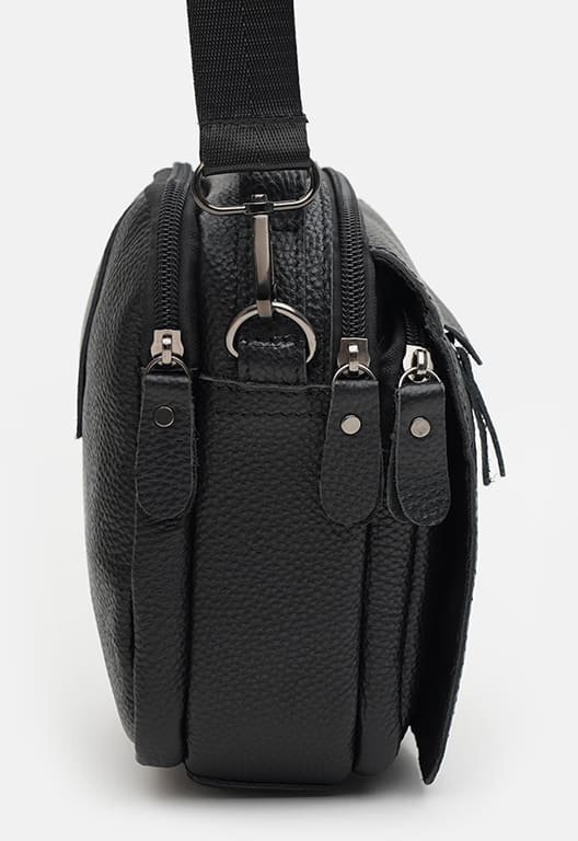 Чоловіча чорна сумка з натуральної шкіри з велико-вираженою фактурою Keizer (22067)