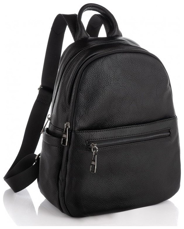 Чорний жіночий міський рюкзак з фактурної шкіри на дві блискавки Olivia Leather 77564