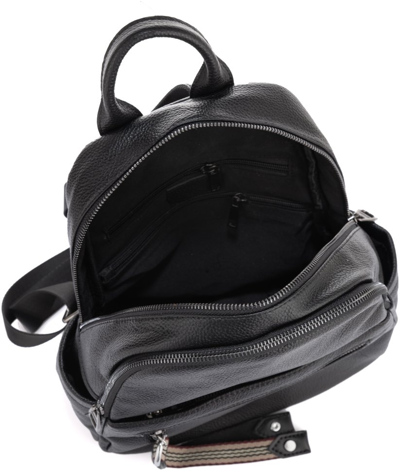 Черный женский городской рюкзак из фактурной кожи на две молнии Olivia Leather 77564