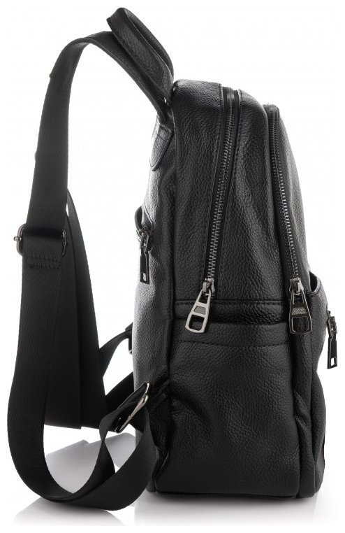 Чорний жіночий міський рюкзак з фактурної шкіри на дві блискавки Olivia Leather 77564