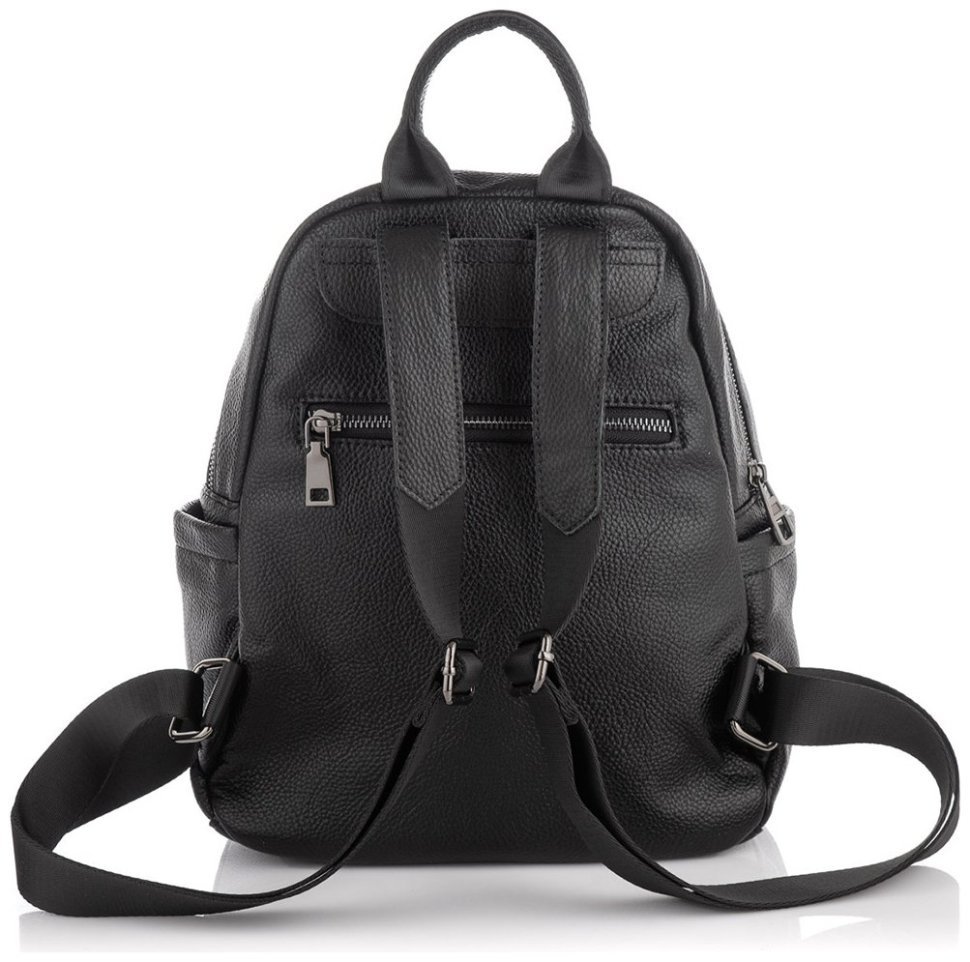 Черный женский городской рюкзак из фактурной кожи на две молнии Olivia Leather 77564