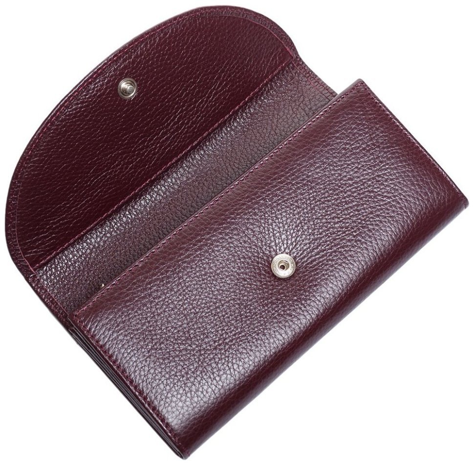 Большой женский кошелек из зернистой кожи с клапаном на кнопке Desisan 107864 бордового цвета modnotak фото №3