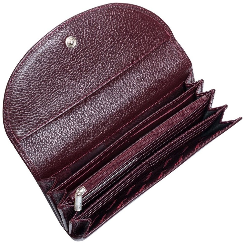 Большой женский кошелек из зернистой кожи с клапаном на кнопке Desisan 107864 бордового цвета modnotak фото №4