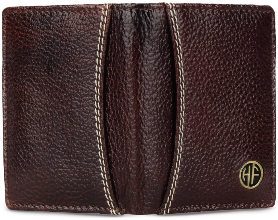 Компактный кошелек-картхолдер из фактурной кожи на кнопке Hammonds Flycatcher CC609 коричневый 107964 modnotak фото №3