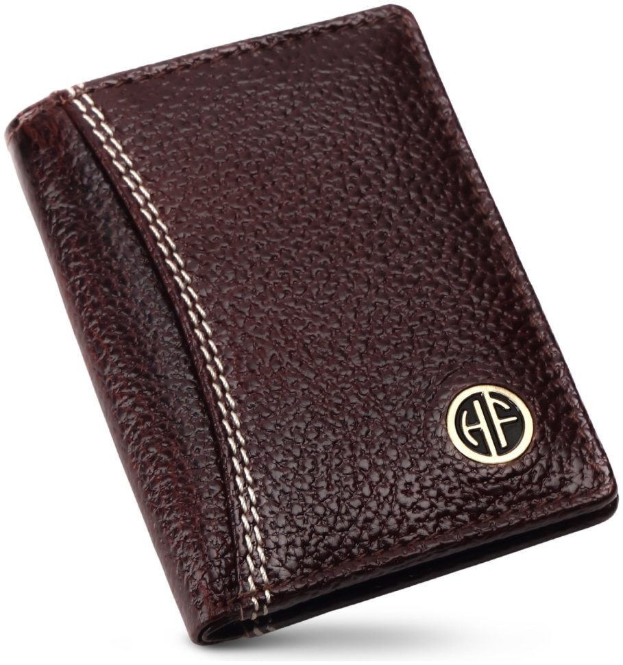 Компактный кошелек-картхолдер из фактурной кожи на кнопке Hammonds Flycatcher CC609 коричневый 107964 modnotak фото №4