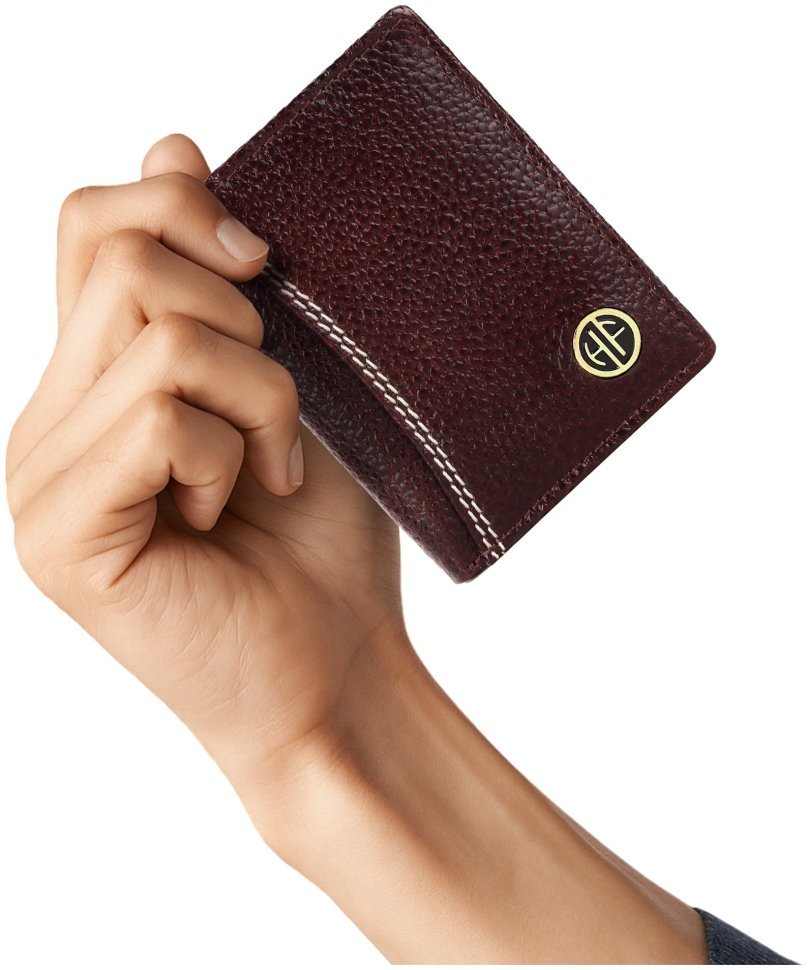 Компактный кошелек-картхолдер из фактурной кожи на кнопке Hammonds Flycatcher CC609 коричневый 107964 modnotak фото №5