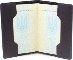 Черная обложка для паспорта из кожи крейзи хорс с картой Украины - Grande Pelle (21955)