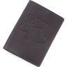 Черная обложка для паспорта из кожи крейзи хорс с картой Украины - Grande Pelle (21955) - 1