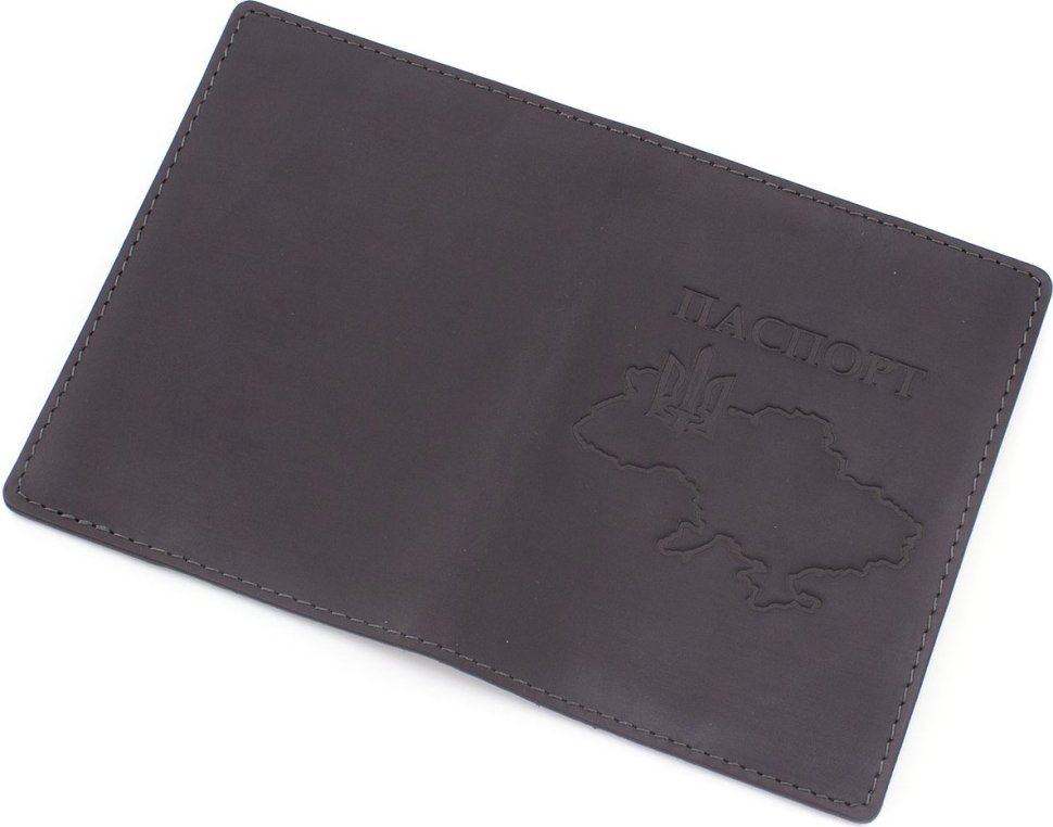 Черная обложка для паспорта из кожи крейзи хорс с картой Украины - Grande Pelle (21955)