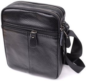 Повседневная классическая мужская сумка через плечо из фактурной кожи Vintage 98164 черного цвета