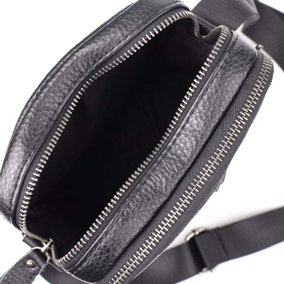 Повседневная классическая мужская сумка через плечо из фактурной кожи Vintage 98164 черного цвета modnotak фото №7