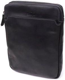 Мужская сумка планшет из винтажной кожи через плечо Shvigel черного цвета 108364