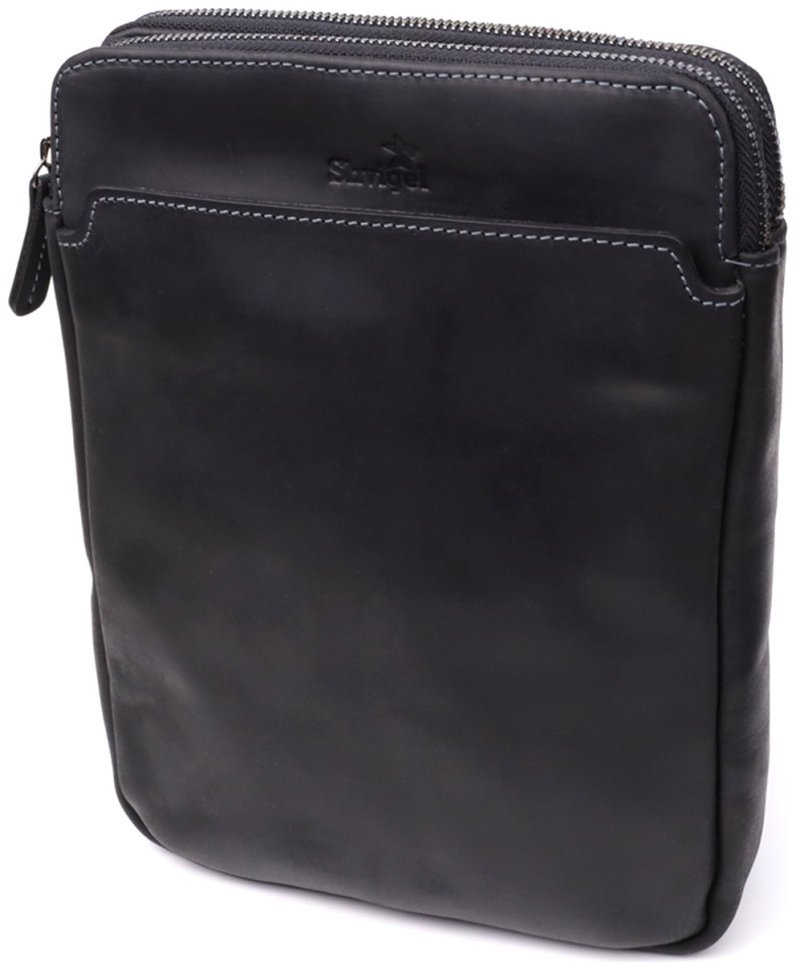 Мужская сумка планшет из винтажной кожи через плечо Shvigel черного цвета 108364 modnotak фото №1