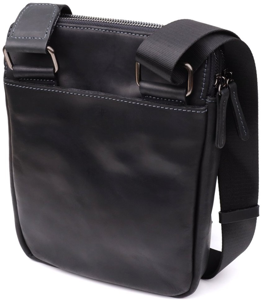 Мужская сумка планшет из винтажной кожи через плечо Shvigel черного цвета 108364 modnotak фото №2