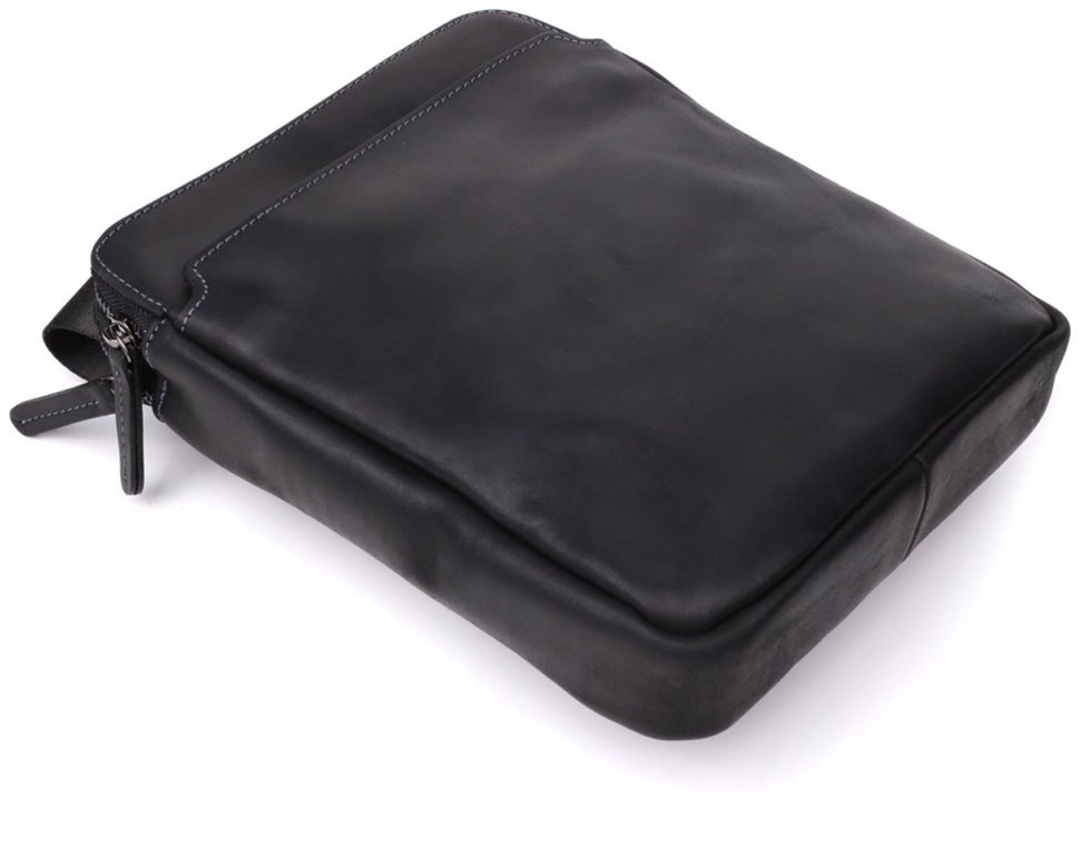 Мужская сумка планшет из винтажной кожи через плечо Shvigel черного цвета 108364 modnotak фото №5