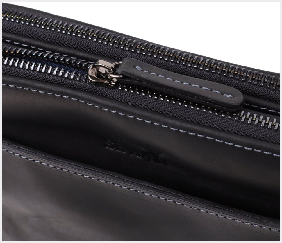 Мужская сумка планшет из винтажной кожи через плечо Shvigel черного цвета 108364 modnotak фото №6