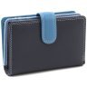 Середній шкіряний гаманець темно-синього кольору з хлястиком на кнопці Visconti Fiji 68764