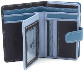 Средний кожаный женский кошелек темно-синего цвета с хлястиком на кнопке Visconti Fiji 68764