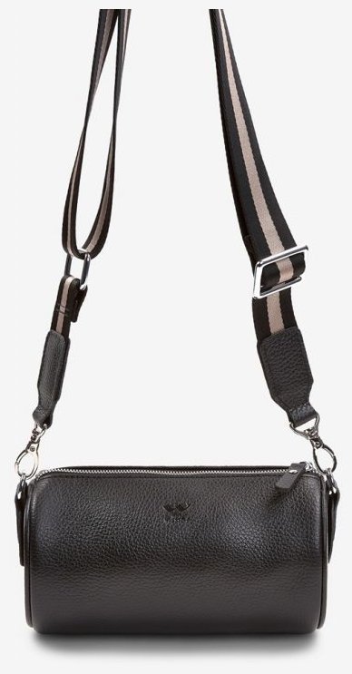 Невелика жіноча сумка-кроссбоді із натуральної шкіри флотар чорного кольору BlankNote Cylinder 78964