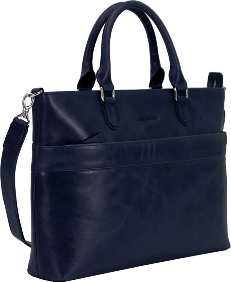 Велика жіноча сумка з гладкої шкіри синього кольору з ручками Issa Hara Тіна (27027)